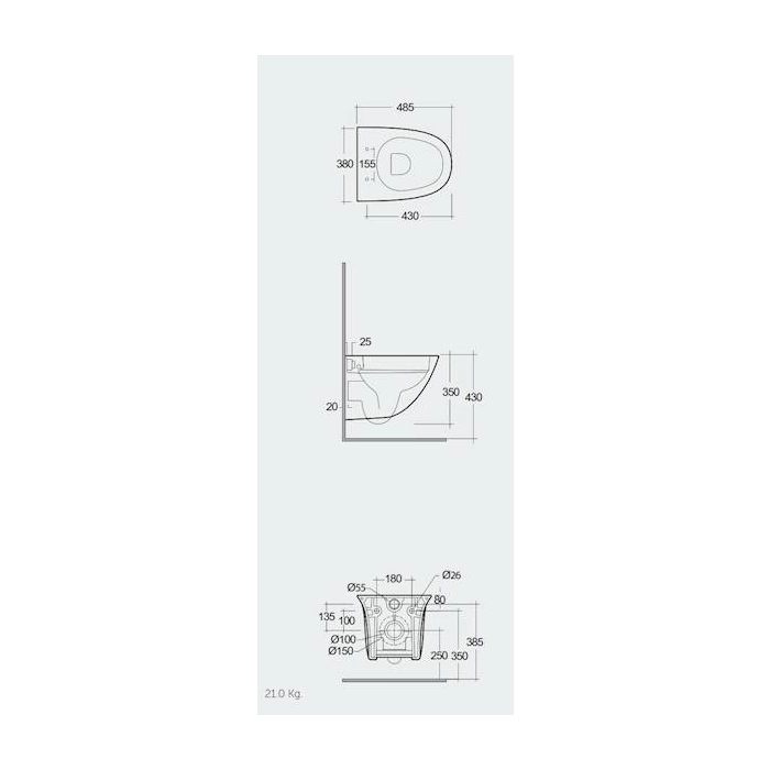 Zestaw Sensation Miska Wc Podwieszana Rimless 48 cm & Deska Wc Wolnoopadająca SENS2SET Rak Ceramics