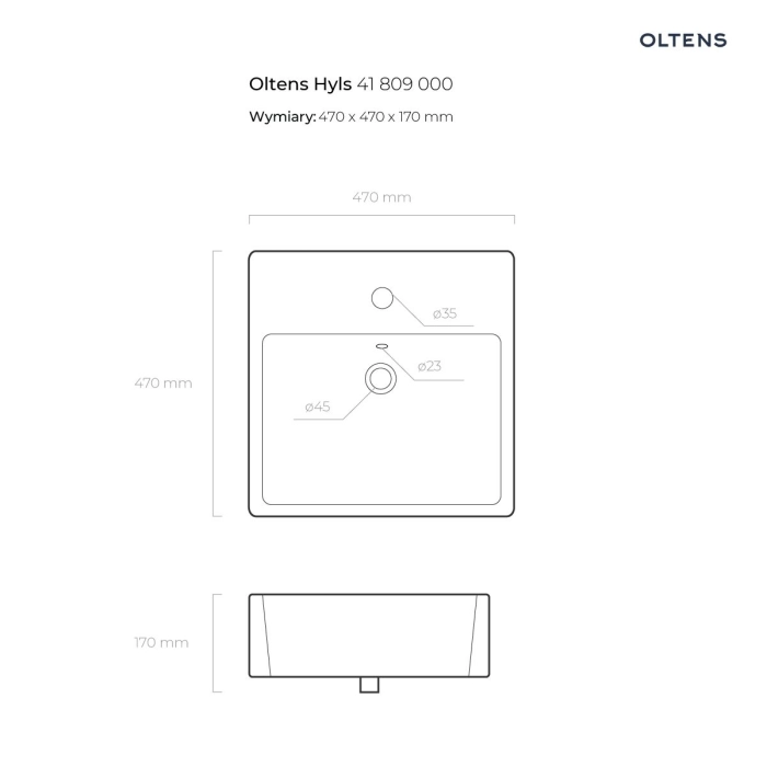 Hyls umywalka 47 cm nablatowa kwadratowa z powłoką SmartClean biała 41809000 Oltens