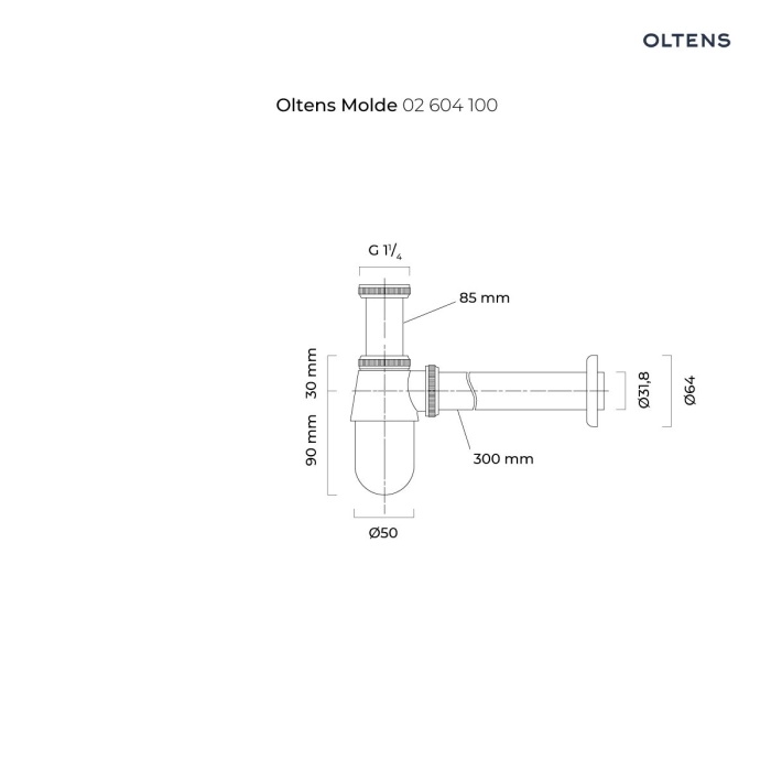 Molde syfon umywalkowy butelkowy mosiężny Chrom 02604100 Oltens