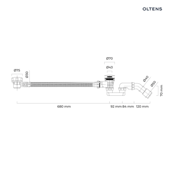 Oster syfon wannowy automatyczny z pokrętłem złoto szczotkowane 03001810 Oltens